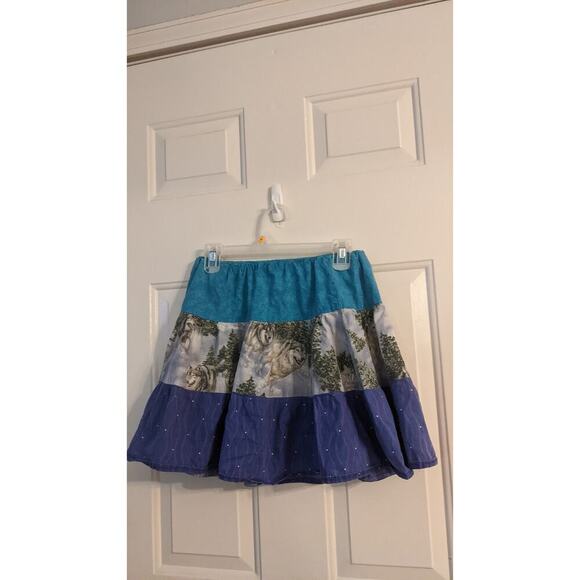 Ruffle skirt with wolf graphic, blue & purple layers, handmade, xs, animalcore - Picture 3 of 8